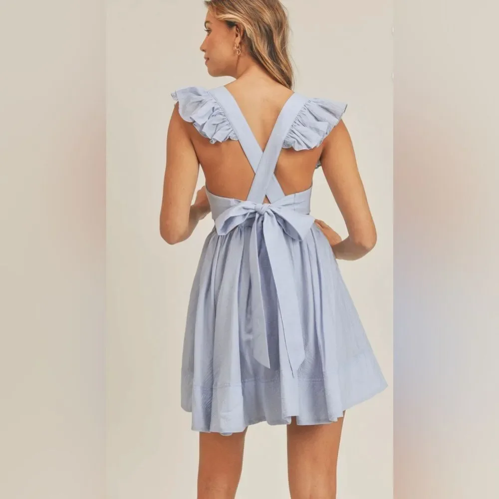 Mable Brooklynn Ruffle Sleeveless Mini Dress in Blue - Size S - Picture 2 of 9